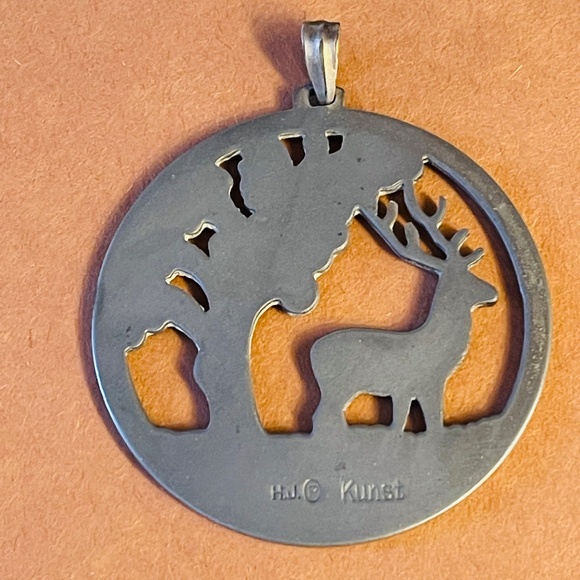 H J Hans Jensen Buck Deer in the Forrest Kunst Pewter Pendant  2.25" - Picture 2 of 5